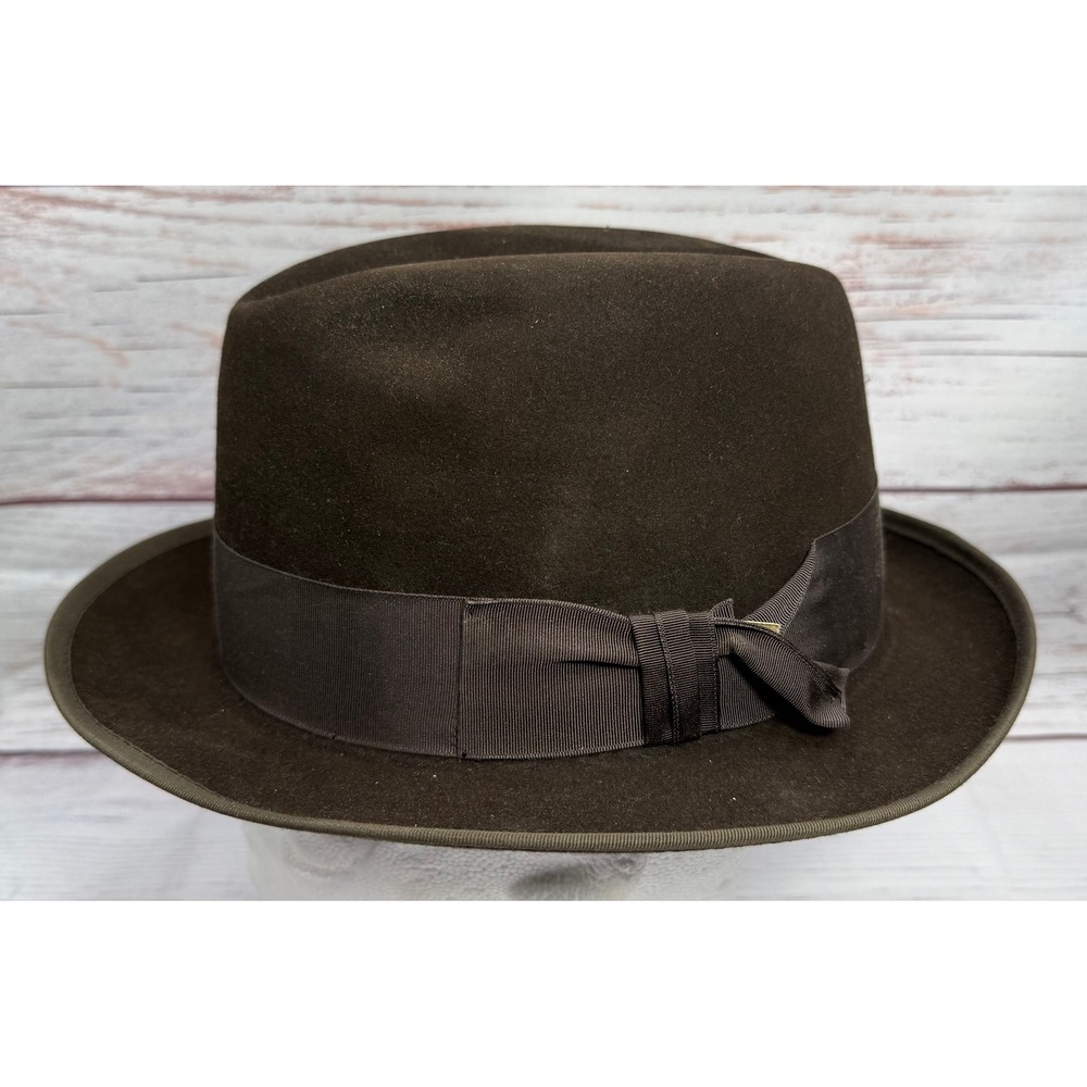 Royal Stetson Dark Brown Fur Felt Fedora Hat Vintage 7 1/8 Long Oval - Picture 2 of 9